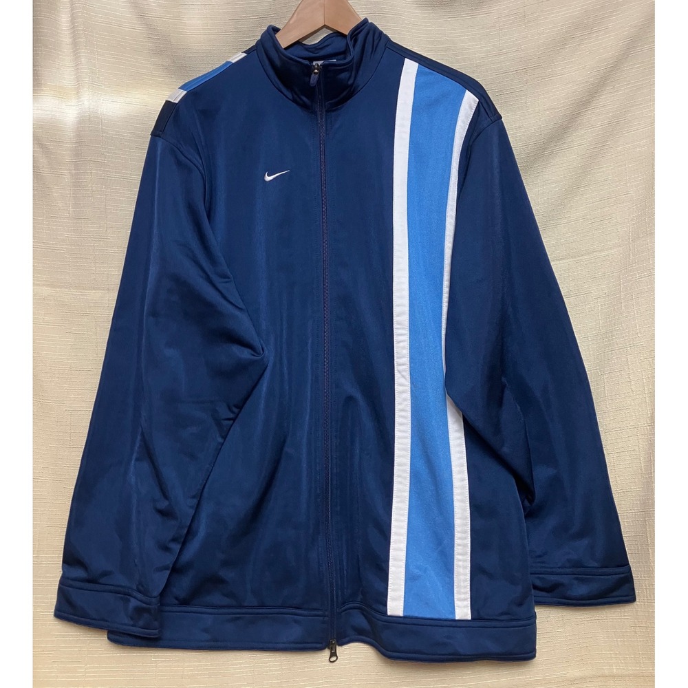 Nike Track Jacket Mens M Navy Blue Excellent Full Zip Stripe Swoosh F1-NKA